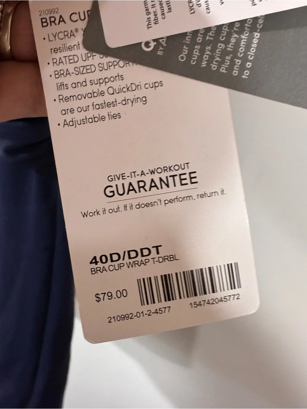 Athleta Bra Cup Wrap Tankini Size 40D/DD Navy Blue Swim Top NEW